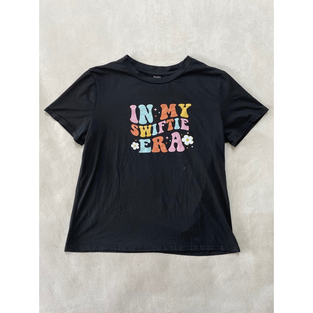 Jinqilu In My Swiftie Era Graphic T-Shirt Black Women Large Short Sleeve Retro